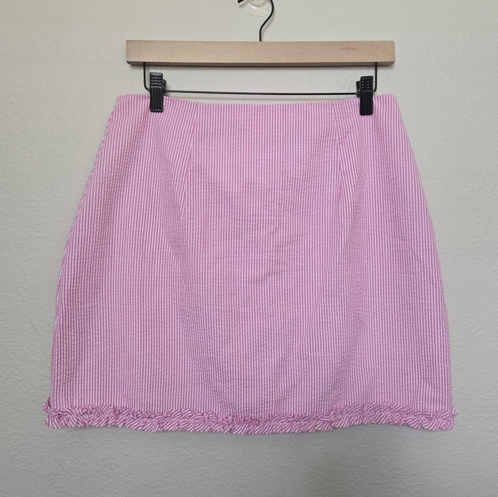 Just Madras Womens Pink White Classic Seersuker Preppy Mini Skirt size Medium